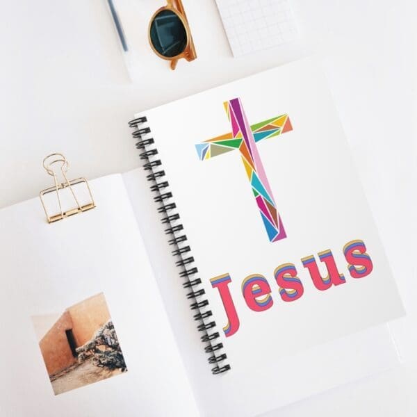 Jesus Multicolored Cross Ruled Lined Spiral Notebook