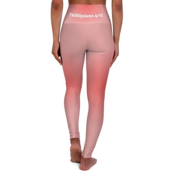 Phillipians 4:13 Red & Pink Gradient High Waisted Yoga Leggings