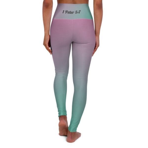 1 Peter 5:7 Teal & Pink Gradient High Waisted Yoga Leggings