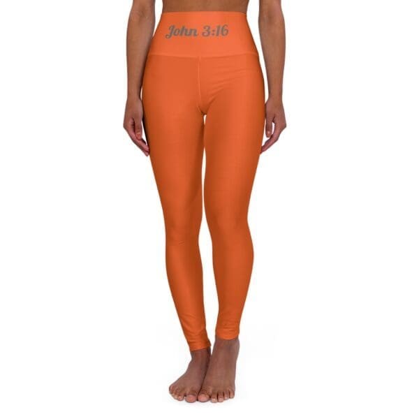 John 3:16 Orange & Silver High Waisted Yoga Leggings