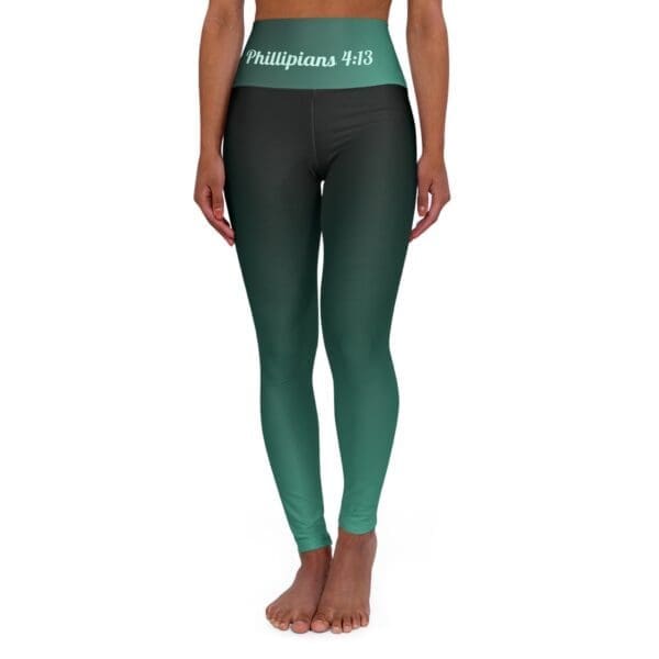 Phillipians 4:13 Teal & Black Gradient High Waisted Yoga Leggings