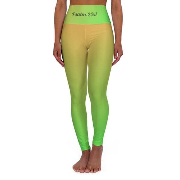 Psalm 23:1 Orange & Green Gradient High Waisted Yoga Leggings