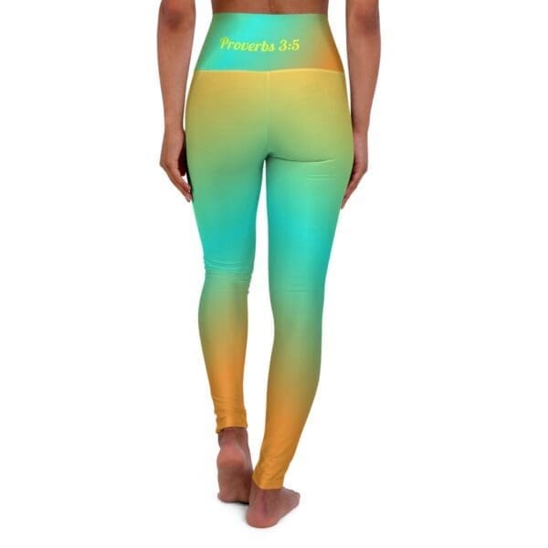 Proverbs 3:5 Yellow, Teal & Orange Gradient High Waisted Yoga Leggings