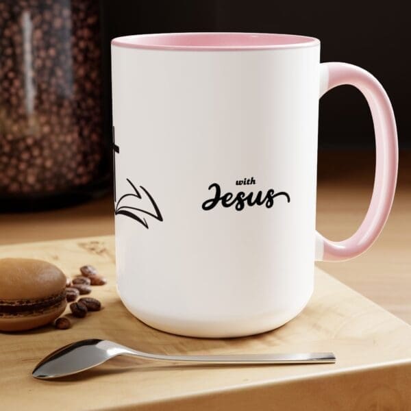 I I Start My Mornings with Jesus Two-Tone, 15oz Coffee Mugs