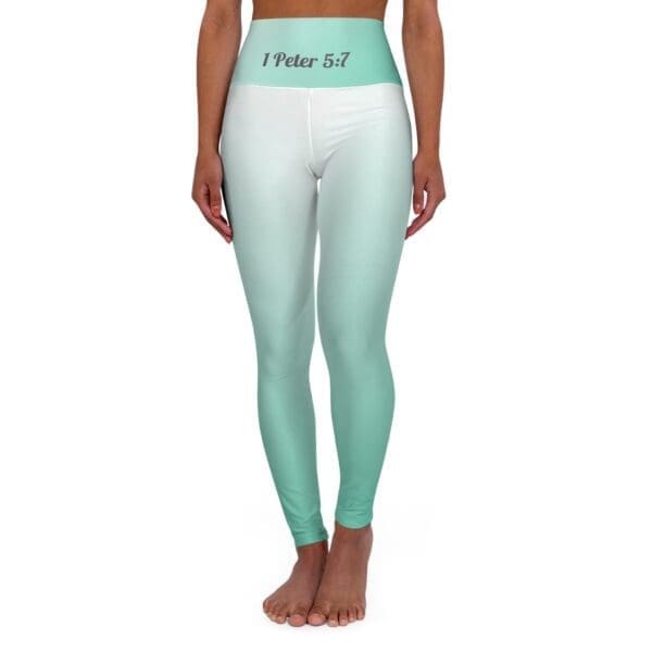 1 Peter 5:7 Teal & White Gradient High Waisted Yoga Leggings