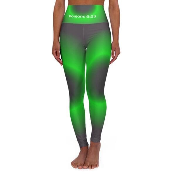 Romans 6:23 Black & Green Gradient High Waisted Yoga Leggings