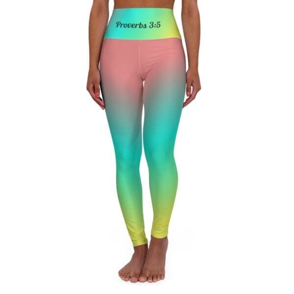 Proverbs 3:5 Pink, Teal & Yellow Gradient High Waisted Yoga Leggings