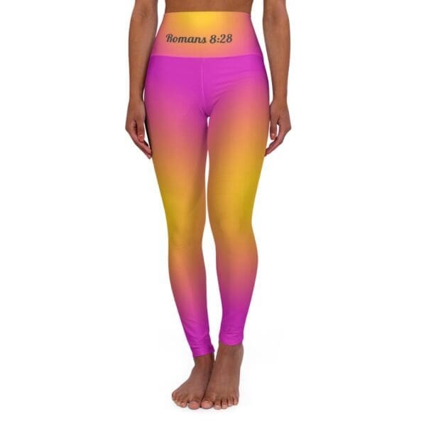 Romans 8:28 Pink & Yellow Gradient High Waisted Yoga Leggings