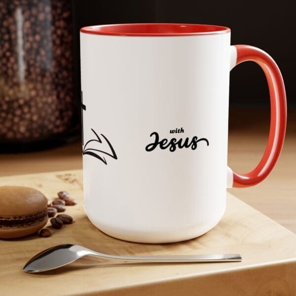 I I Start My Mornings with Jesus Two-Tone, 15oz Coffee Mugs