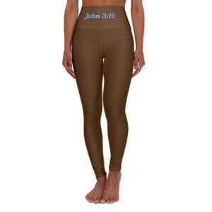 John 3:16 Brown & Baby Blue High Waisted Yoga Leggings