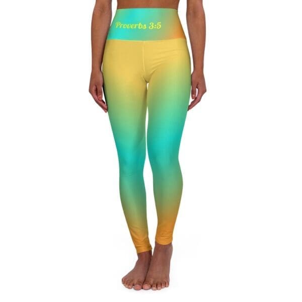 Proverbs 3:5 Yellow, Teal & Orange Gradient High Waisted Yoga Leggings