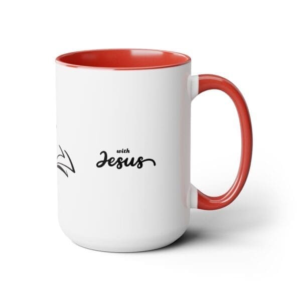 I I Start My Mornings with Jesus Two-Tone, 15oz Coffee Mugs
