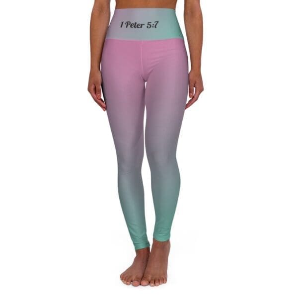 1 Peter 5:7 Teal & Pink Gradient High Waisted Yoga Leggings