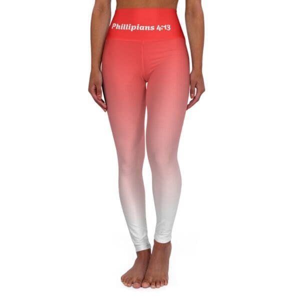 Phillipians 4:13 Red & White Gradient High Waisted Yoga Leggings