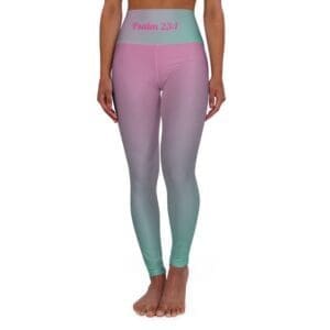 5186334214007612733_2048.jpeg Psalm 23:1 Teal & Pink Gradient High Waisted Yoga Leggings
