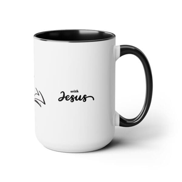 I I Start My Mornings with Jesus Two-Tone, 15oz Coffee Mugs