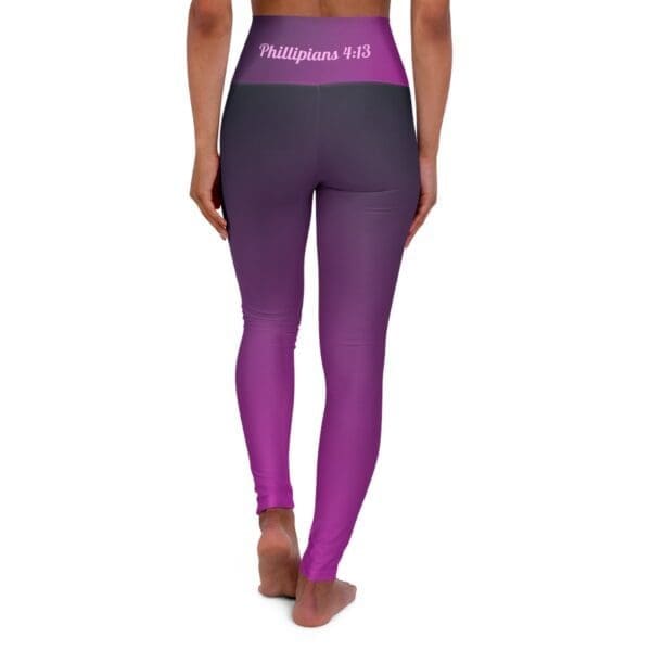 Phillipians 4:13 Black & Purple Gradient High Waisted Yoga Leggings