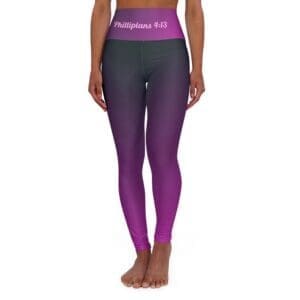 Phillipians 4:13 Black & Purple Gradient High Waisted Yoga Leggings