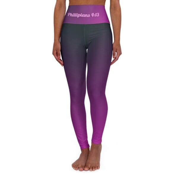 Phillipians 4:13 Black & Purple Gradient High Waisted Yoga Leggings