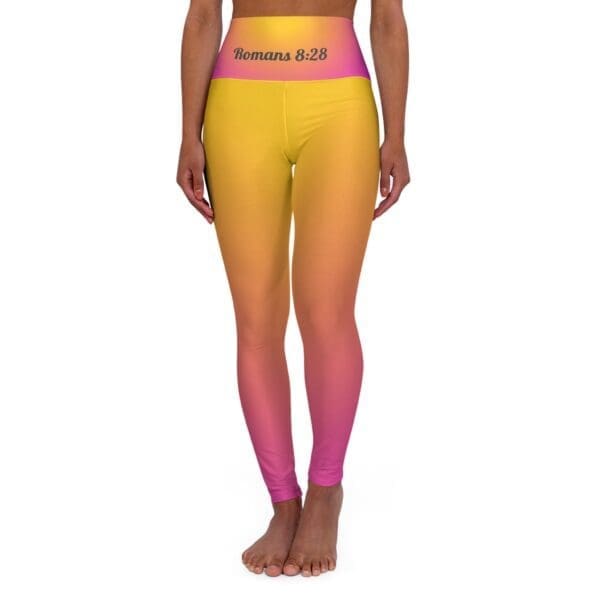 Romans 8:28 Yellow & Pink Gradient High Waisted Yoga Leggings