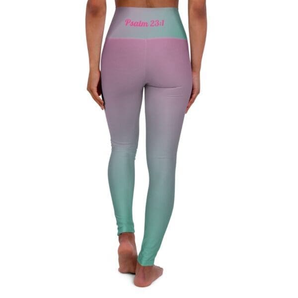 Psalm 23:1 Teal & Pink Gradient High Waisted Yoga Leggings