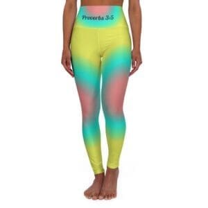 8550469540995655114_2048.jpeg Proverbs 3:5 Pink, Teal & Yellow Gradient High Waisted Yoga Leggings